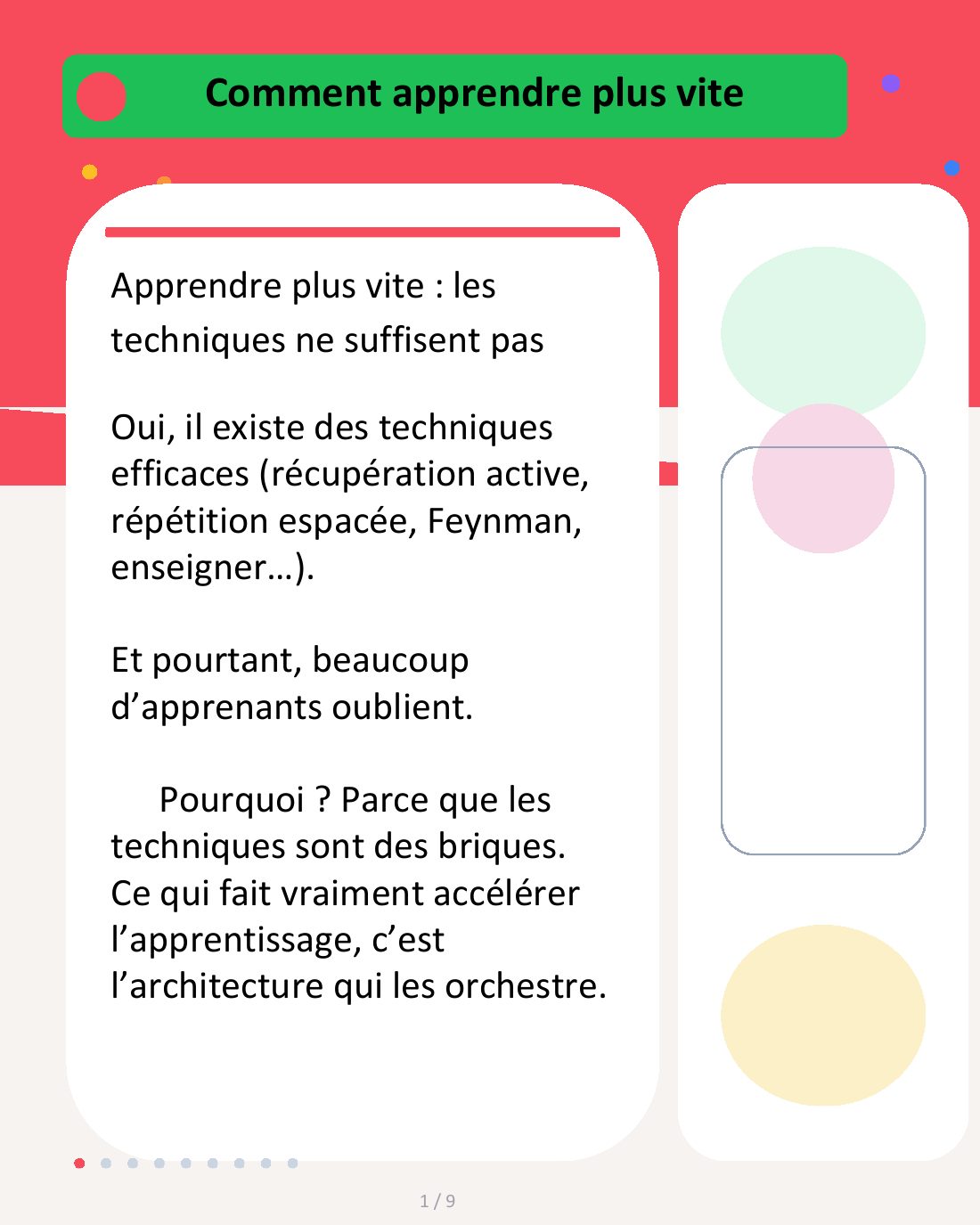 Couverture du carrousel Apprendre plus vite - Orchestrer les techniques efficaces
