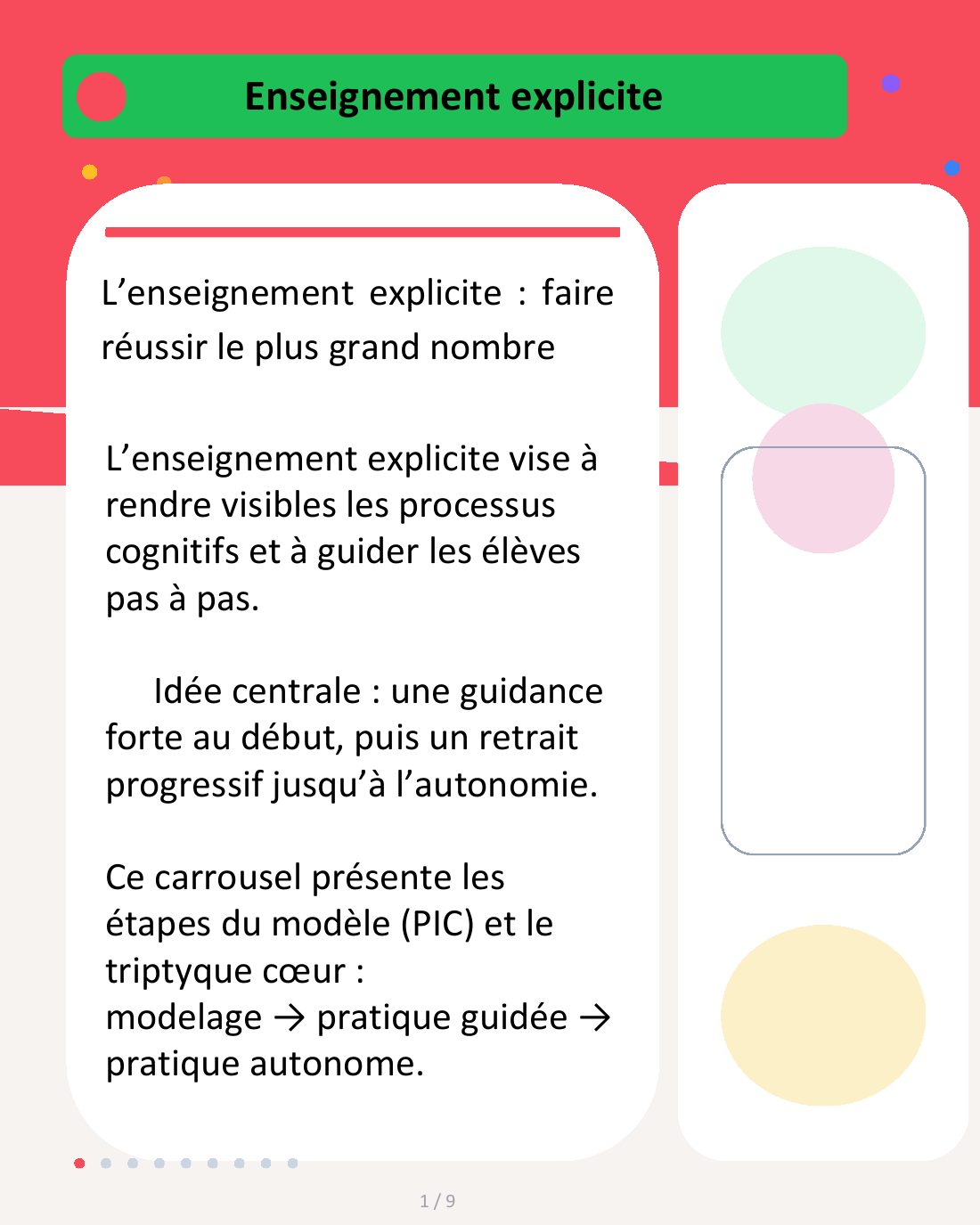 Couverture du carrousel Enseignement explicite - Guider progressivement vers l’autonomie