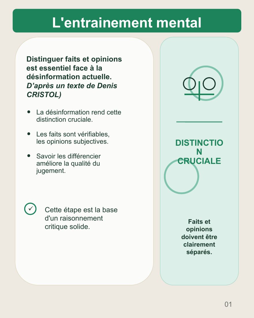 Couverture du carrousel Entraînement mental - Distinguer les faits des opinions