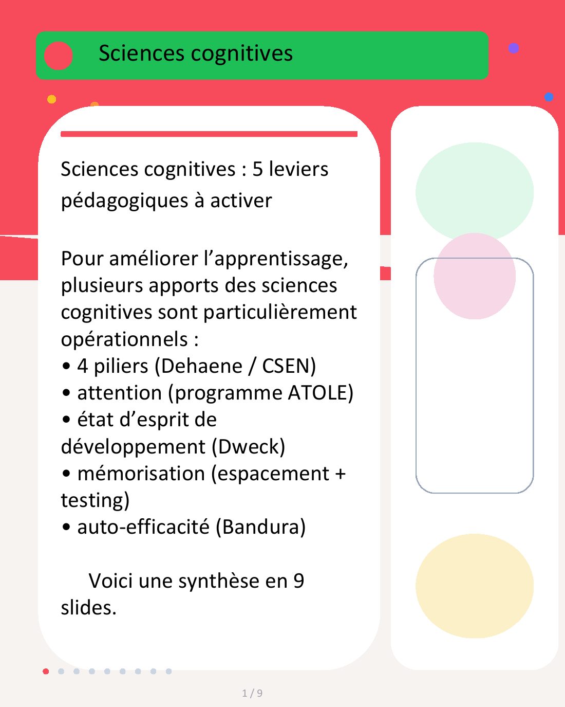 Couverture du carrousel Sciences cognitives - Cinq leviers pédagogiques à activer