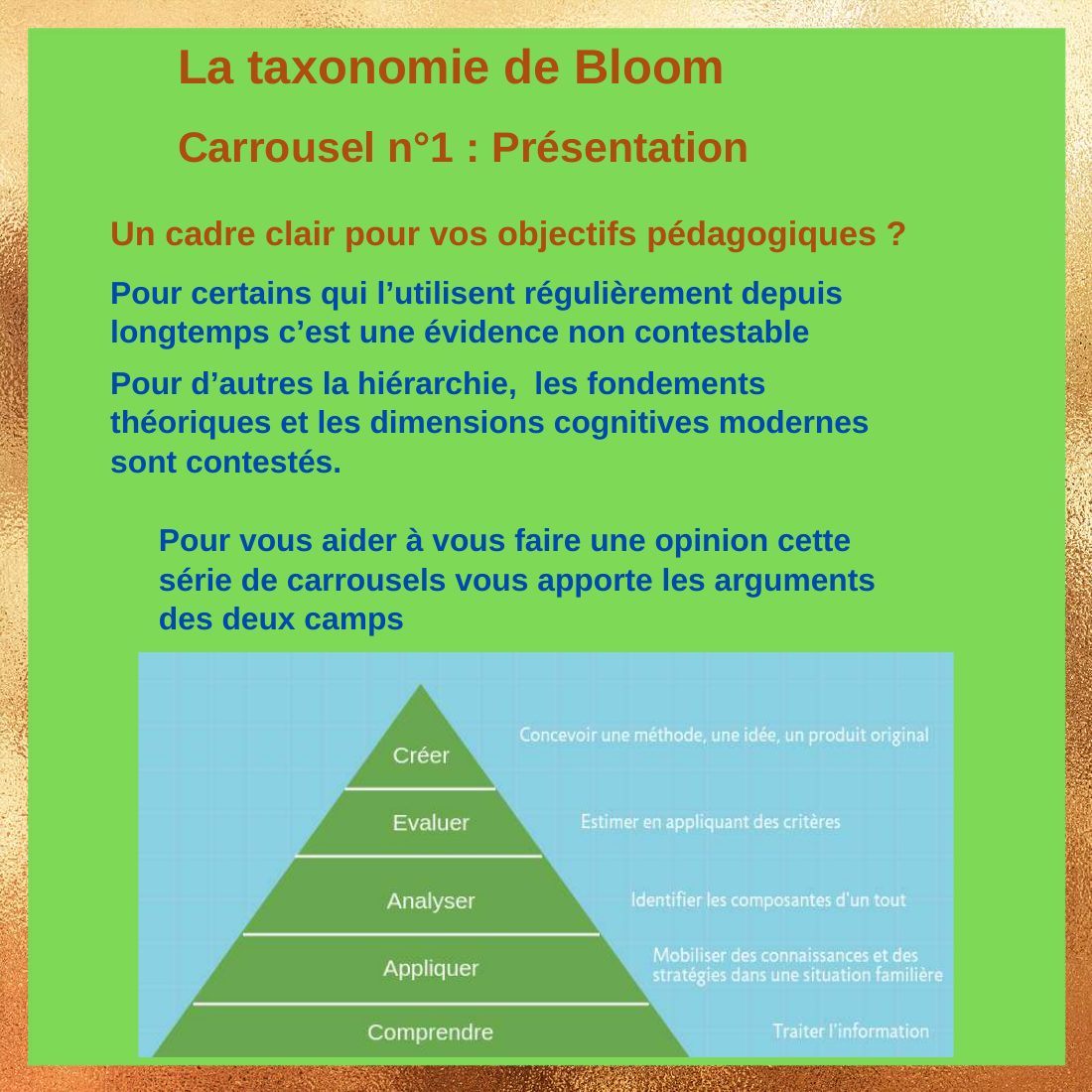 Couverture du carrousel Taxonomie de Bloom - Présentation et analyse critique